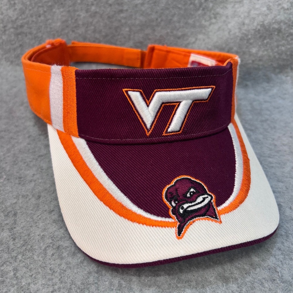 Virginia Tech VT Logo HokieBird Unisex Maroon Orange T.E.I. Visor Hat NCAA OSFA